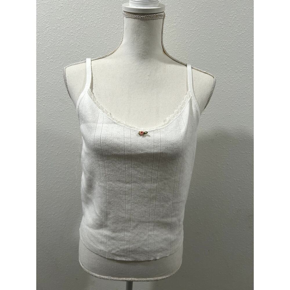 Tillys Womens White Lace Trim Tank Top XXL Sleeveless Flower Basic Casual New